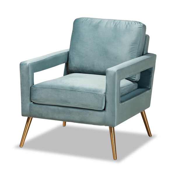 Baxton Studio Leland Glam and Luxe Light Blue Velvet Fabric and Gold Finished Armchair 182-11447-Zoro - main